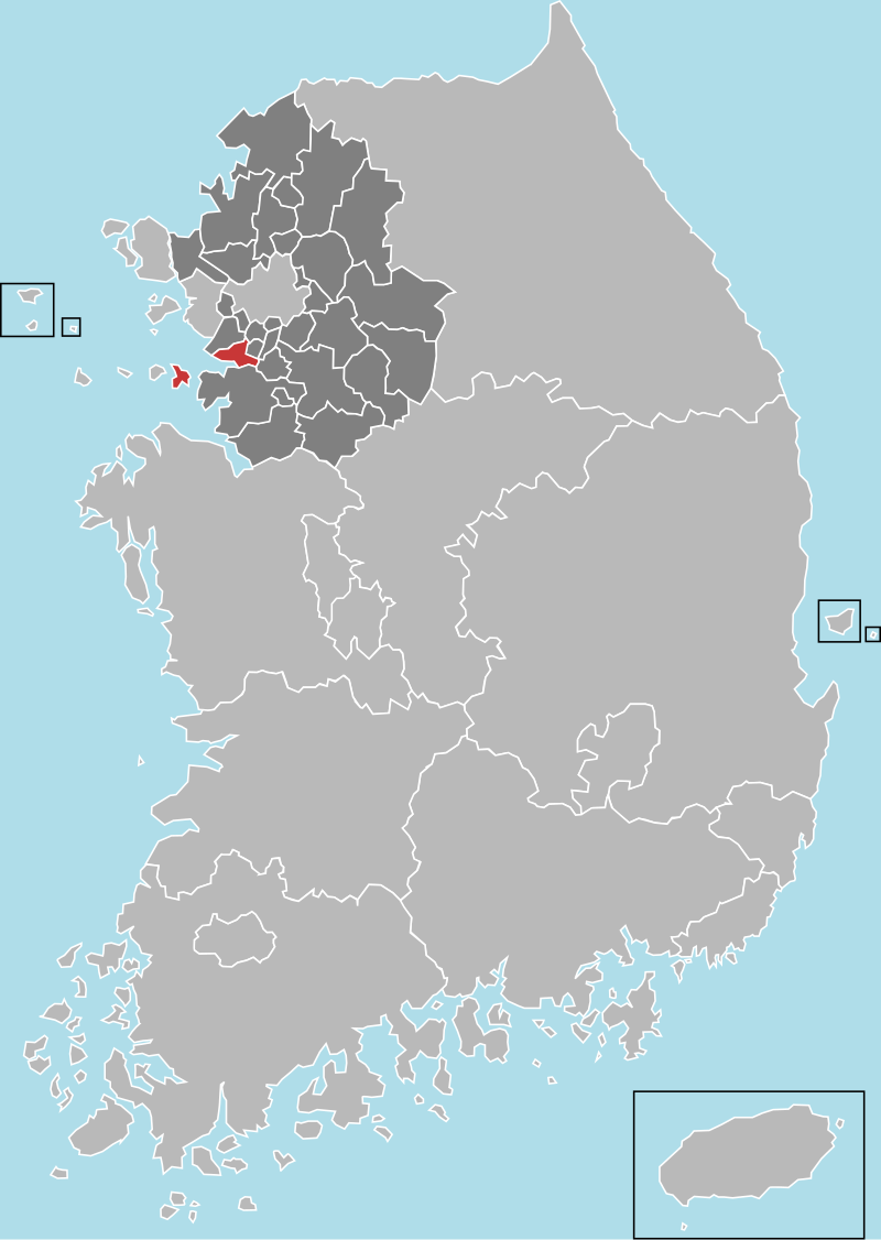 Ansan, Gyeonggi Province, on a map of South Korea.