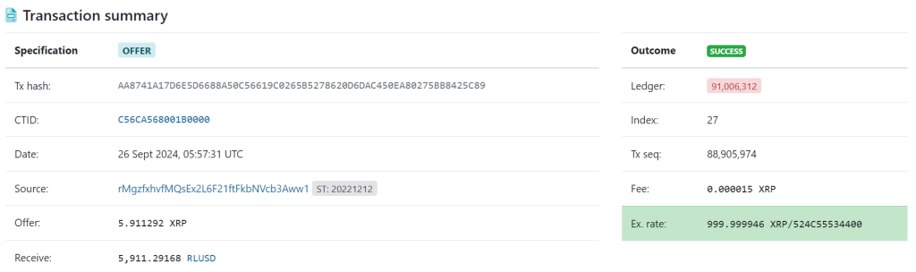 $1000 XRP DEX limit order. Source: XRPscan.