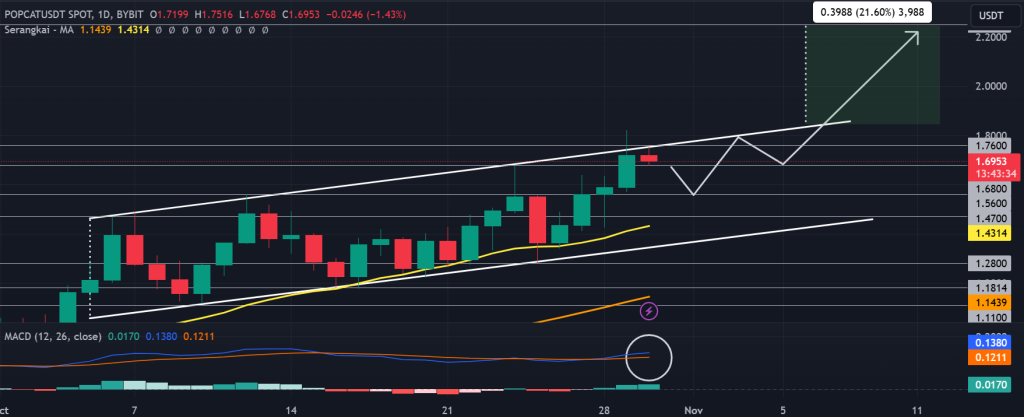 POPCAT / USDT chart. failed ascending channel breakout. Source: TradingView.