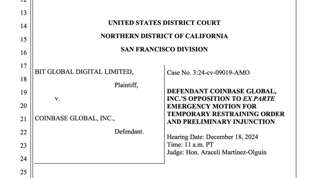 Coinbase Dismisses Justin Sun-Linked BiT Global Lawsuit Over wBTC Delisting