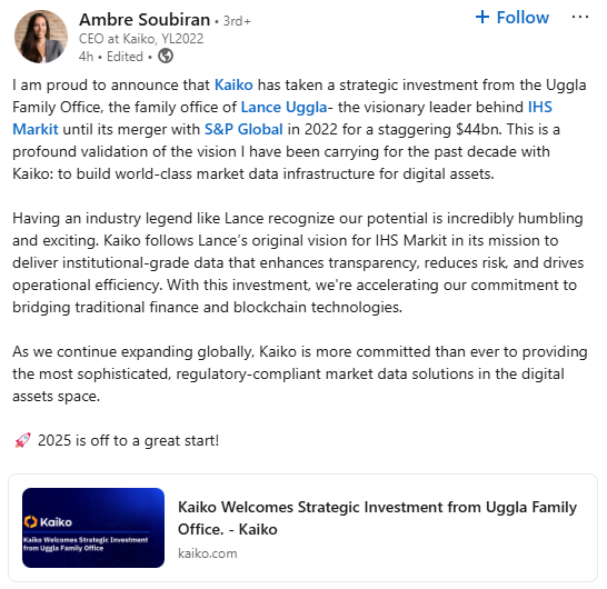 Crypto Data Firm Kaiko Receives Investment From Uggla Family Office