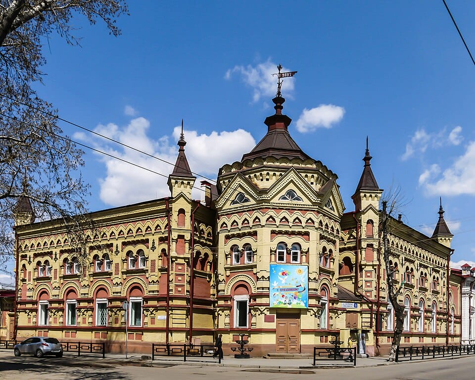 A notable historical building in Irkutsk, Russia.