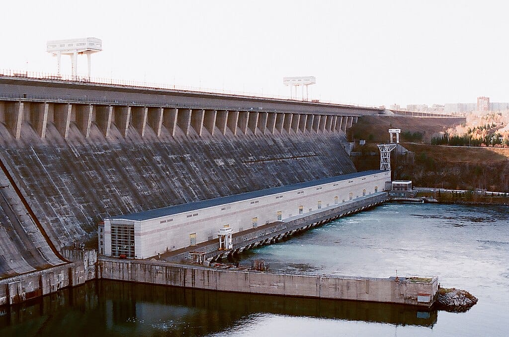 The Bratsk Hydroelectric Power Station in Bratsk, Russia.