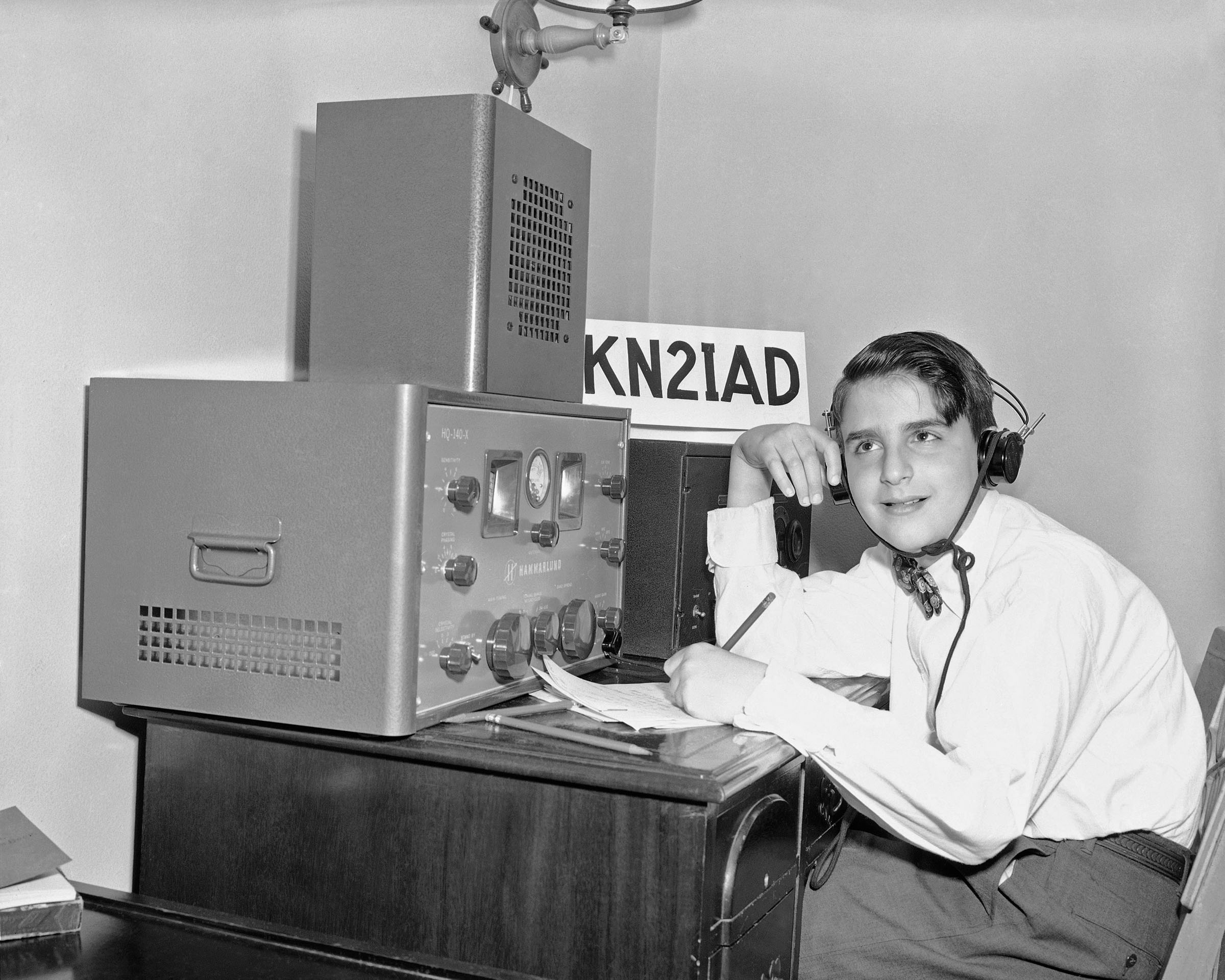 Though only 10 years old, Richard Alan Daynard of the Bronx, New York, after receiving his amateur radio operator’s license. Richard operates his ham set in the bedroom of his home, May 27, 1954.