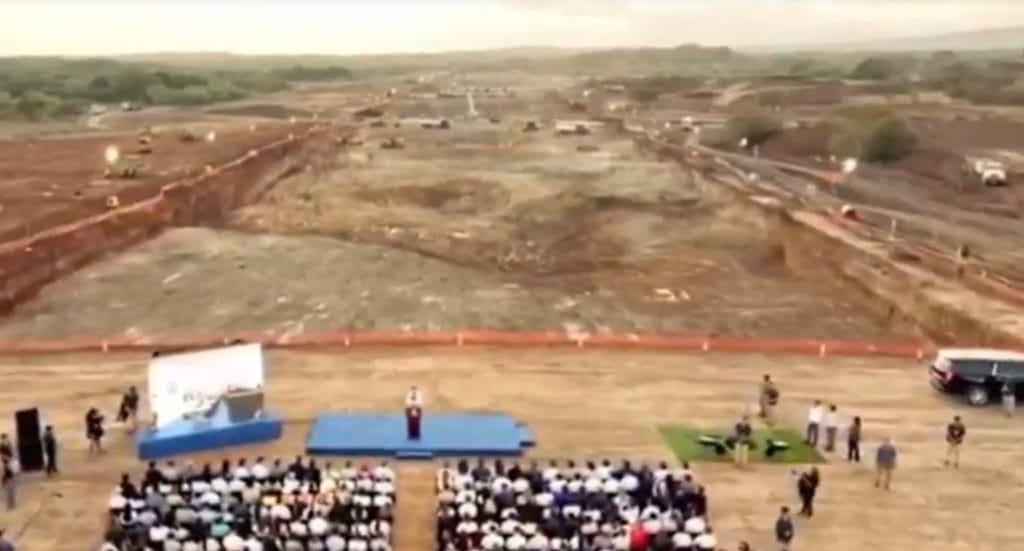 El Salvador President Nayib Bukele at a press event for the Pacific Airport building project.