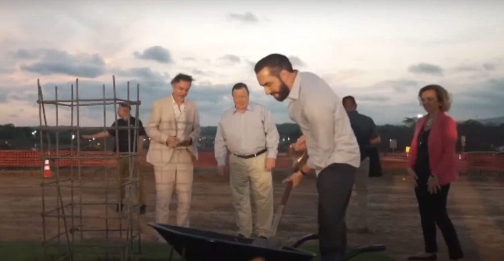 El Salvador President Nayib Bukele at a press event for the Pacific Airport building project.