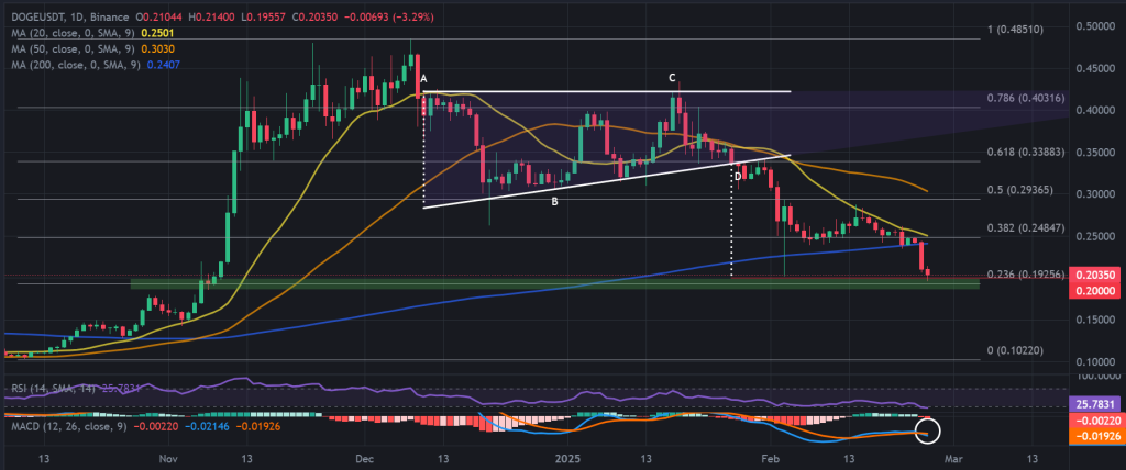 DOGE / USDT 1D chart, significant support zone. Source: Binance. 