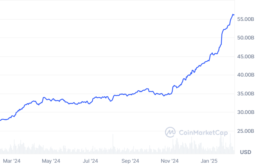 A graph showing the market cap of USD Coin over the past 12 months.