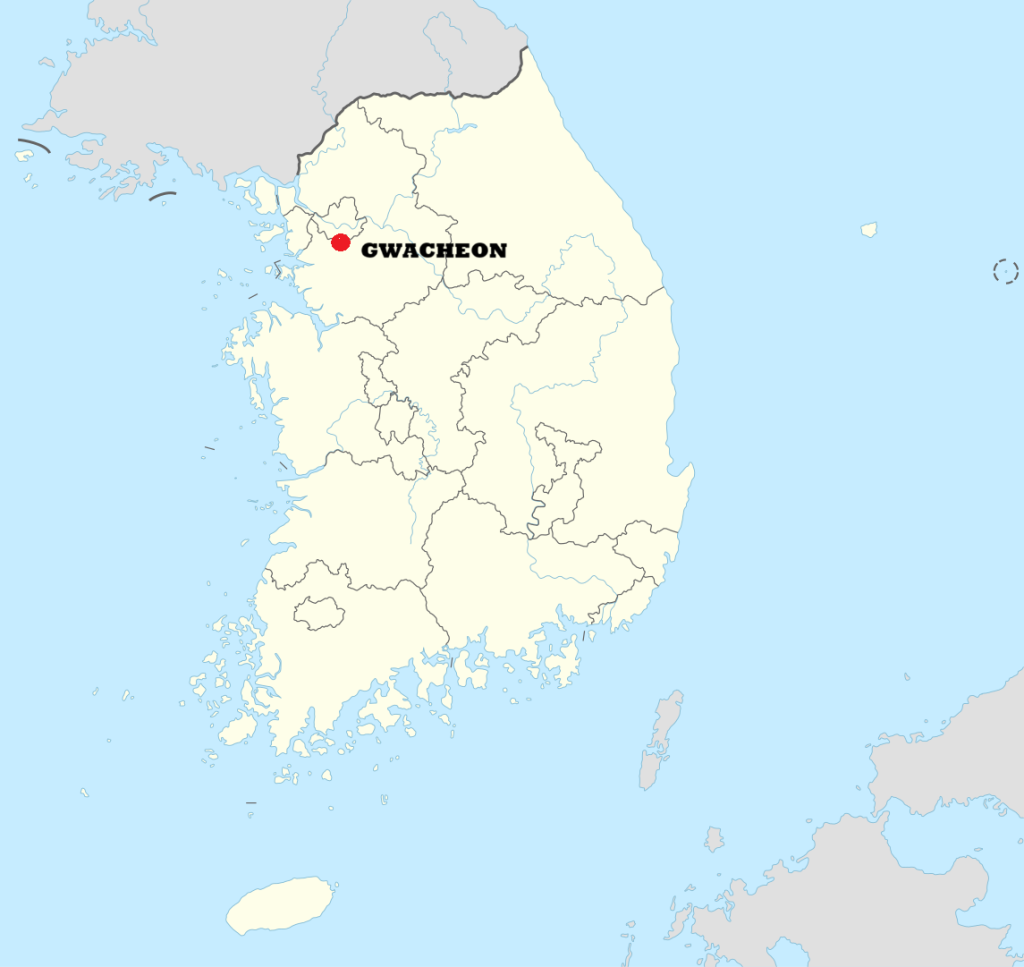 The South Korean city of Gwacheon on a map of South Korea.