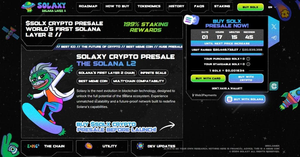 Solaxy presale landing page screenshot. 