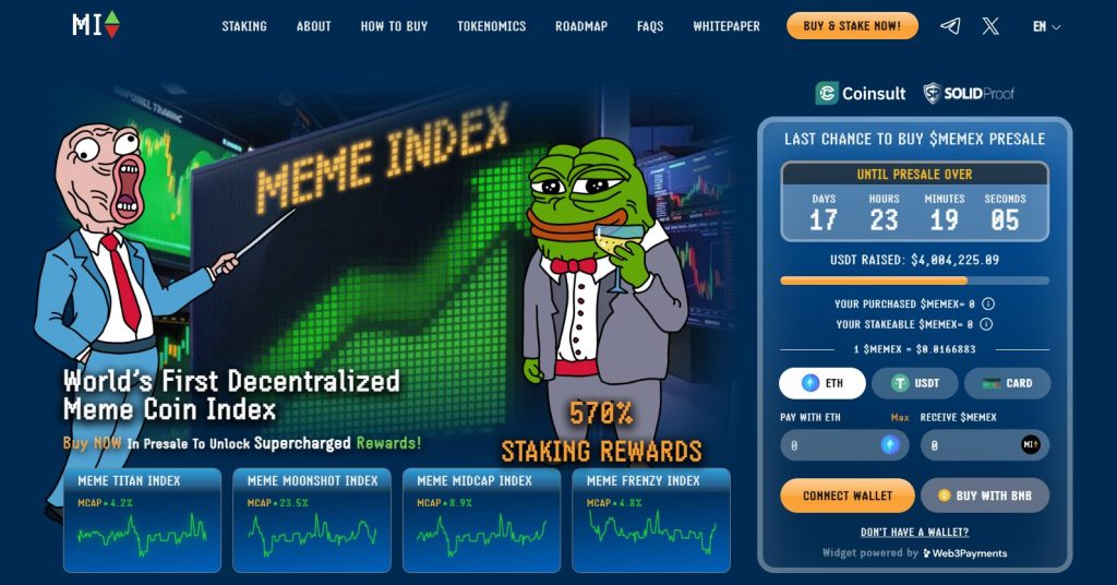 Meme Index (MEMEX) presale website.