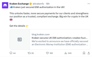 Kraken Secures UK License to Enable E-Money Issuance, Enhancing Payment Services