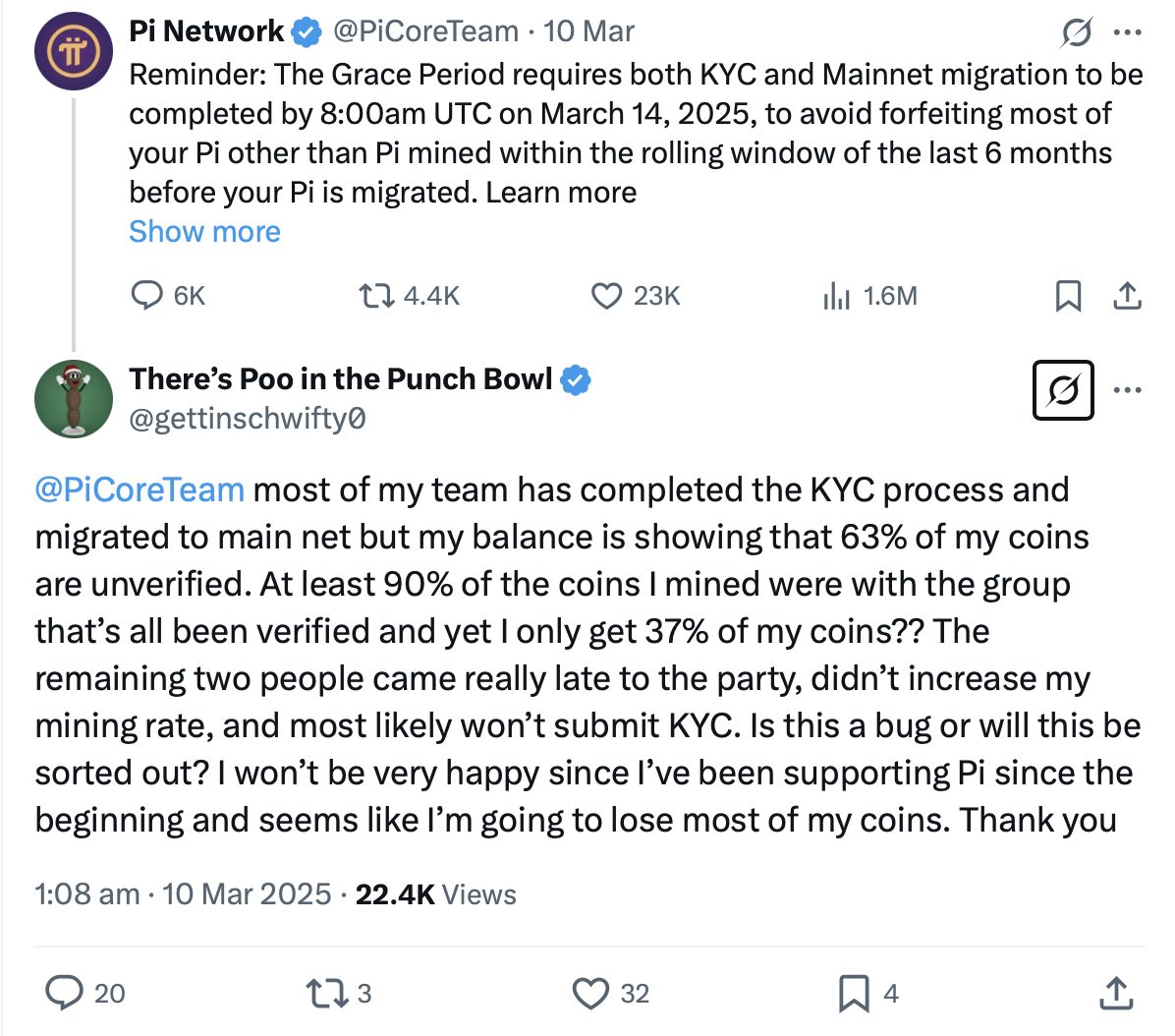 Pi Network KYC tweet.