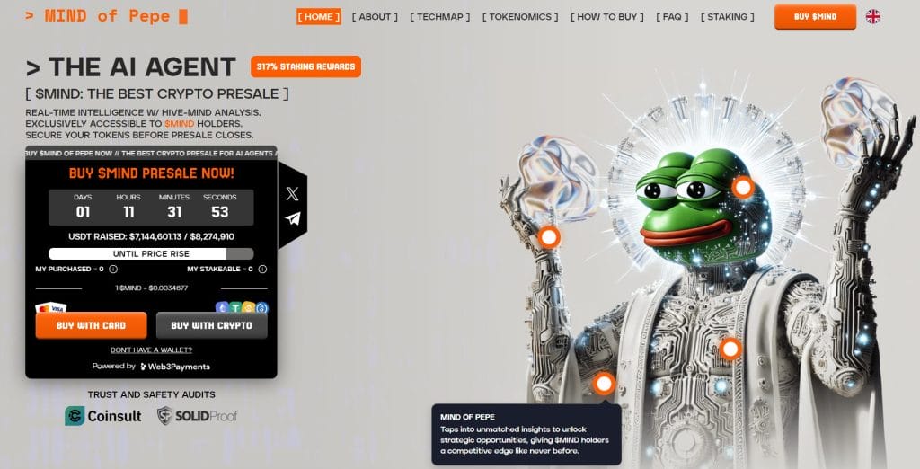 MIND of Pepe (MIND) presale website.