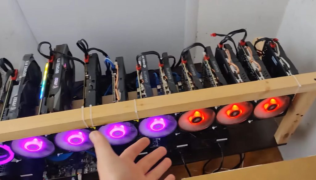 A Russian crypto miner shows off his home-based setup.
