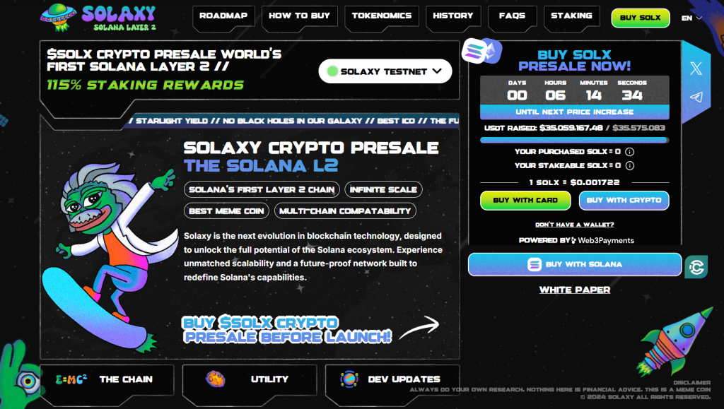 Solaxy (SOLX) presale website.