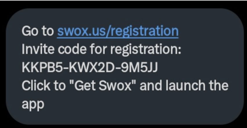 Example of threat actor messaging a victim on X with a registration code.