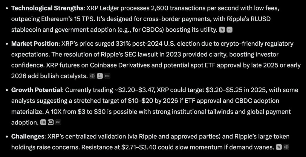 top altcoins according to grok XRP