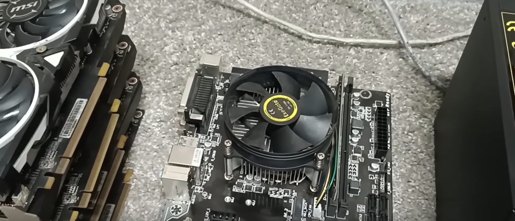 A Russian crypto miner shows off his equipment.