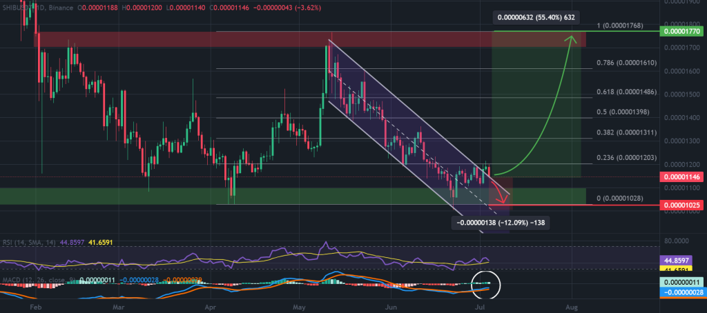 Shiba Inu price 1-day chart, descending channel. Source: TradingView, Binance.
