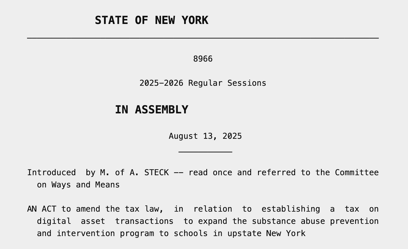 New York Assembly Bill Seeks 0.2% Excise Tax on Crypto and NFT Transactions