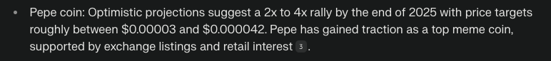 Perplexity AI predicts Pepe