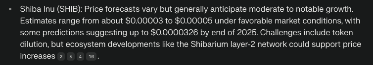 Perplexity AI predicts Shiba Inu