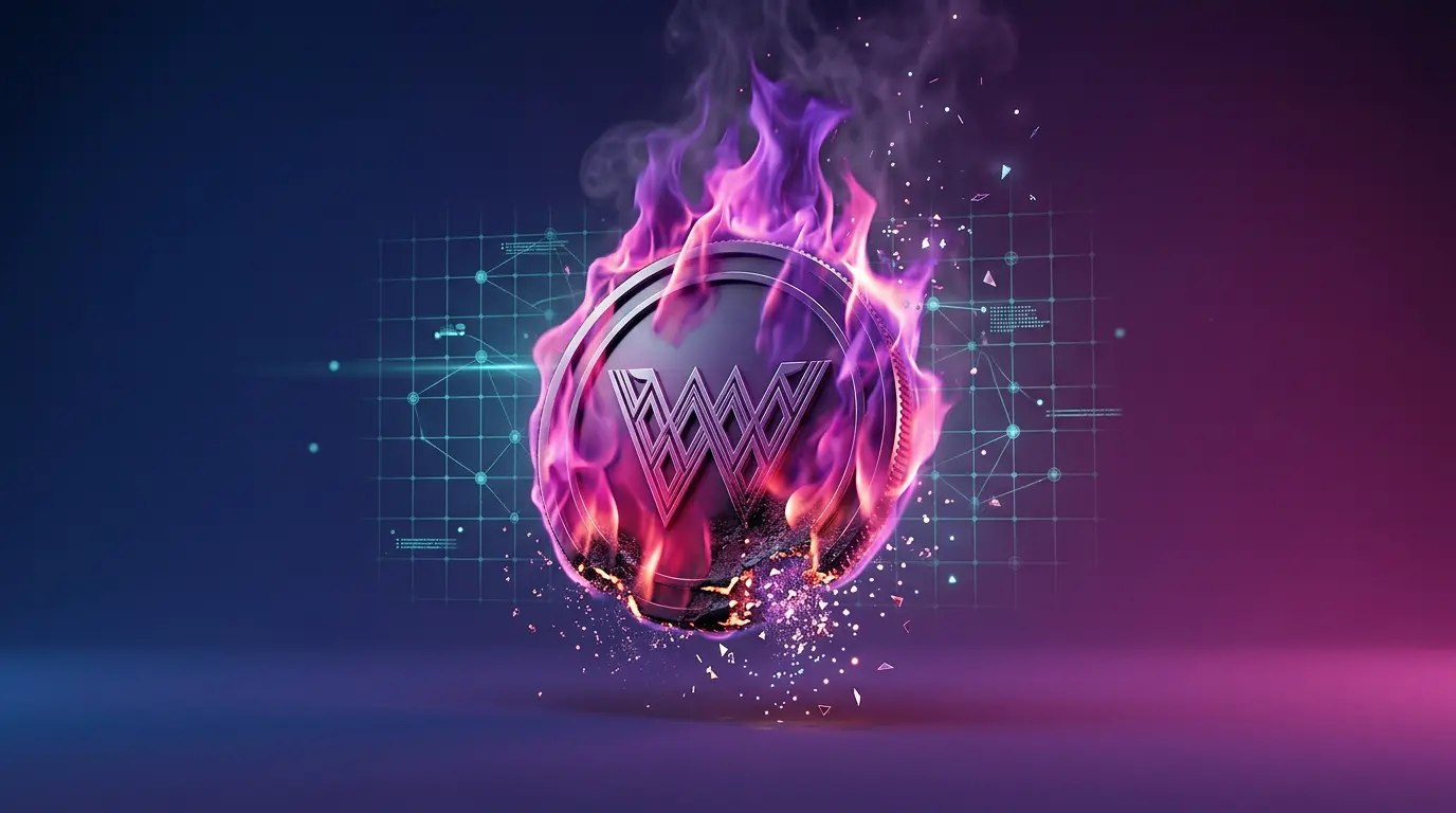 World Liberty Financial (WLFI) Crypto has torched $6.67 million worth of $WLFI tokens in under 24 hours, and the broader crypto market is watching. Cryptocurrency token burning with purple and magenta flames against digital grid background