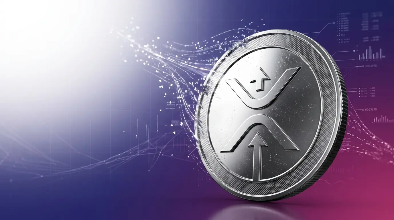XRP cryptocurrency coin with dispersing light particles showing liquidity crisis on dark gradient background