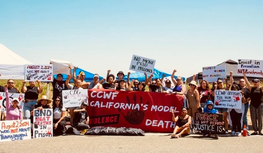 Demonstrators take part in a 2024 rally outside the Central California Women's Facility following Adrienne Boulware's death.