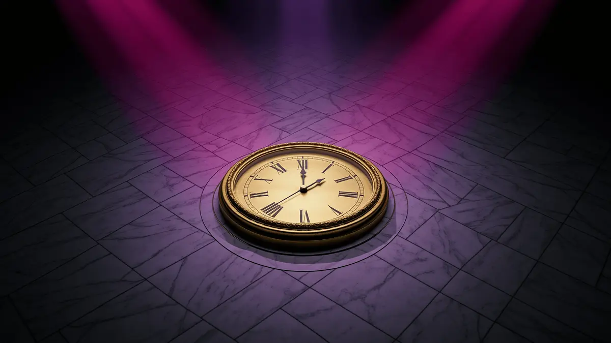Senate chamber clock showing time running out with purple and magenta lighting representing CLARITY Act deadline