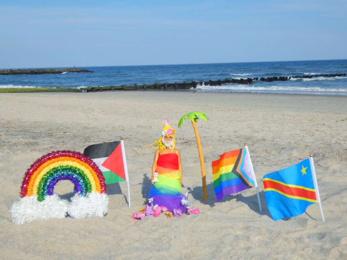 This Plastics in the City installation features a handmade doll that Timothy French created to pay tribute to Miss Colombia in 2018.