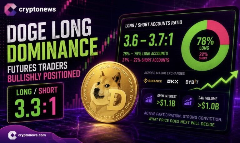 Dogecoin Long Short Ratio Goes Too Bullish at 3.3:1