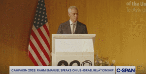 Eying 2028, Rahm Emanuel test drives tough love message in Israel