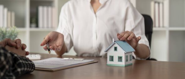 Customer meet and negotiation with real estate agents about renting, buying home, Real estate agent negotiate, talk about the te