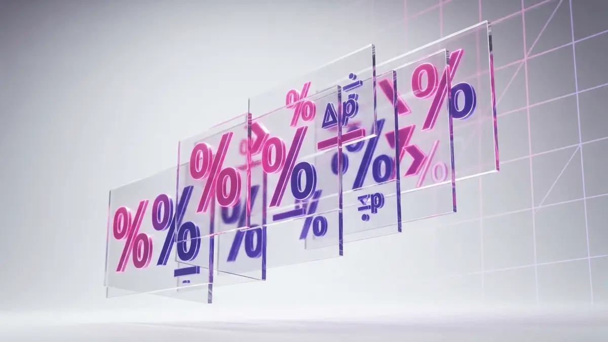 Abstract financial fee structure visualization with purple and magenta gradient mathematical elements