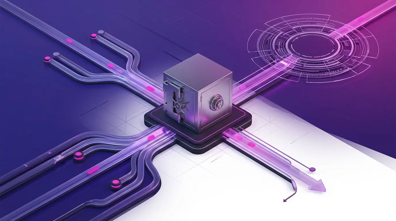 Banking vault and blockchain payment rails representing competition over stablecoins