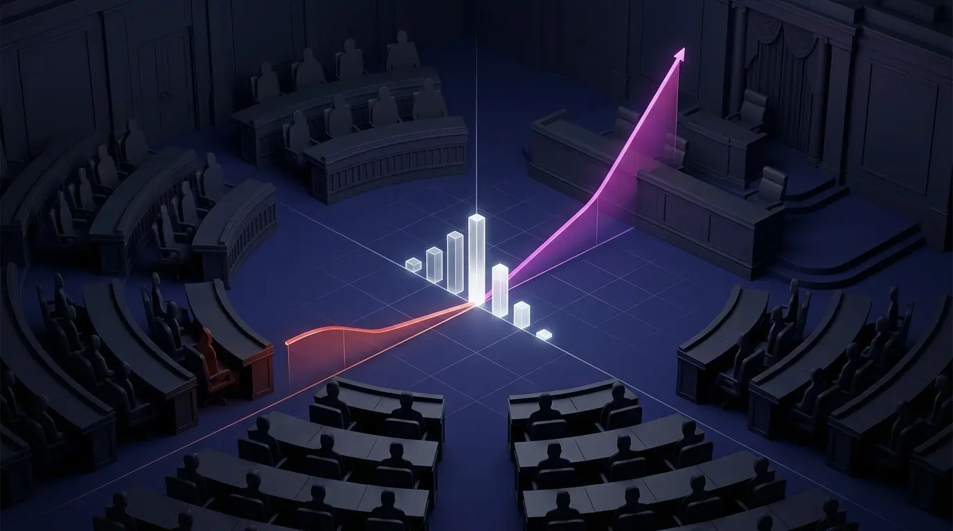 Abstract Senate vote scene showing contrasting crypto legislation forecast odds