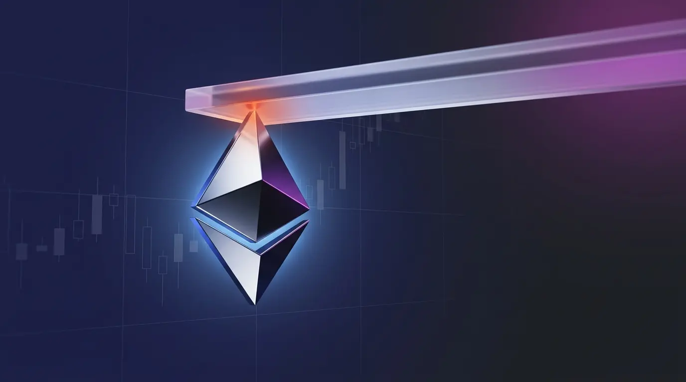 Ethereum-inspired asset pressing against a glowing resistance barrier in a crypto market visual