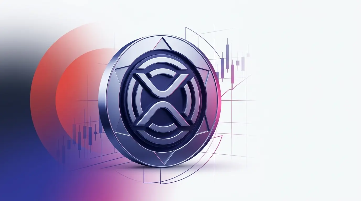 XRP-inspired digital token with institutional payment network visuals and ETF market-flow styling