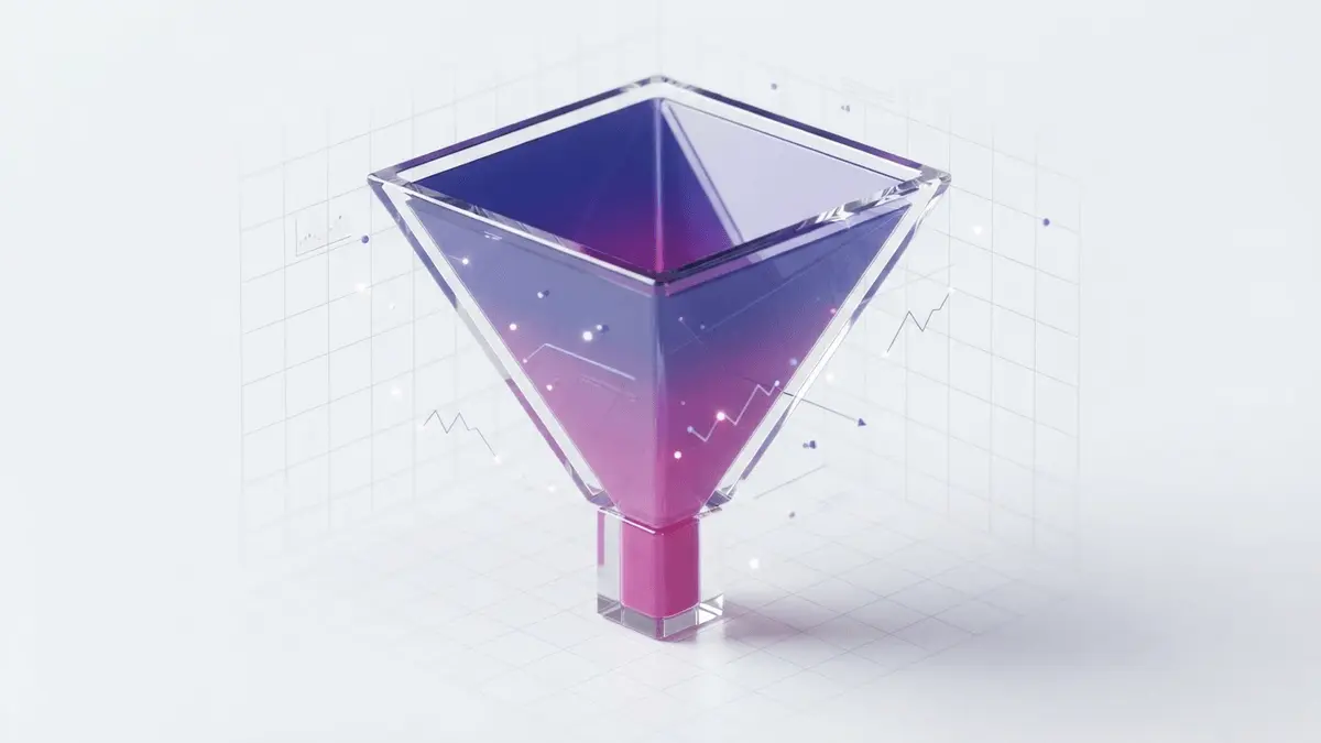 Geometric funnel with purple-magenta gradient showing capital concentration in cryptocurrency markets