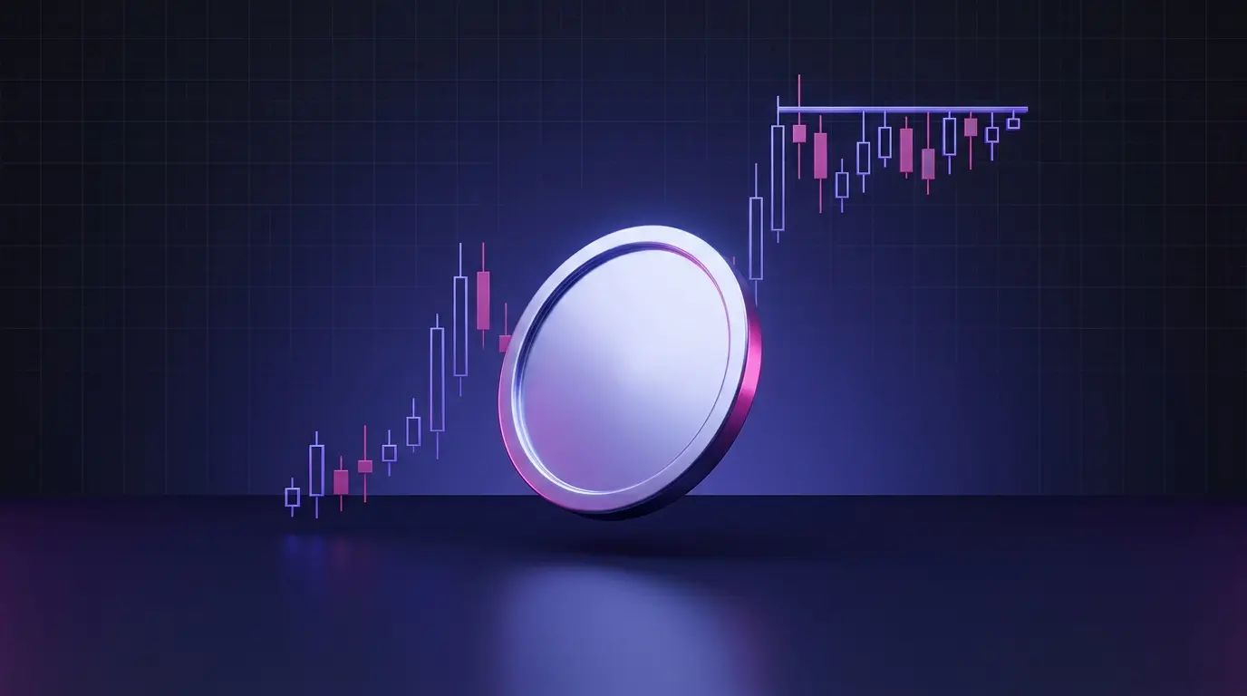 XRP-inspired coin above a chart showing a sharp rally followed by sideways price consolidation