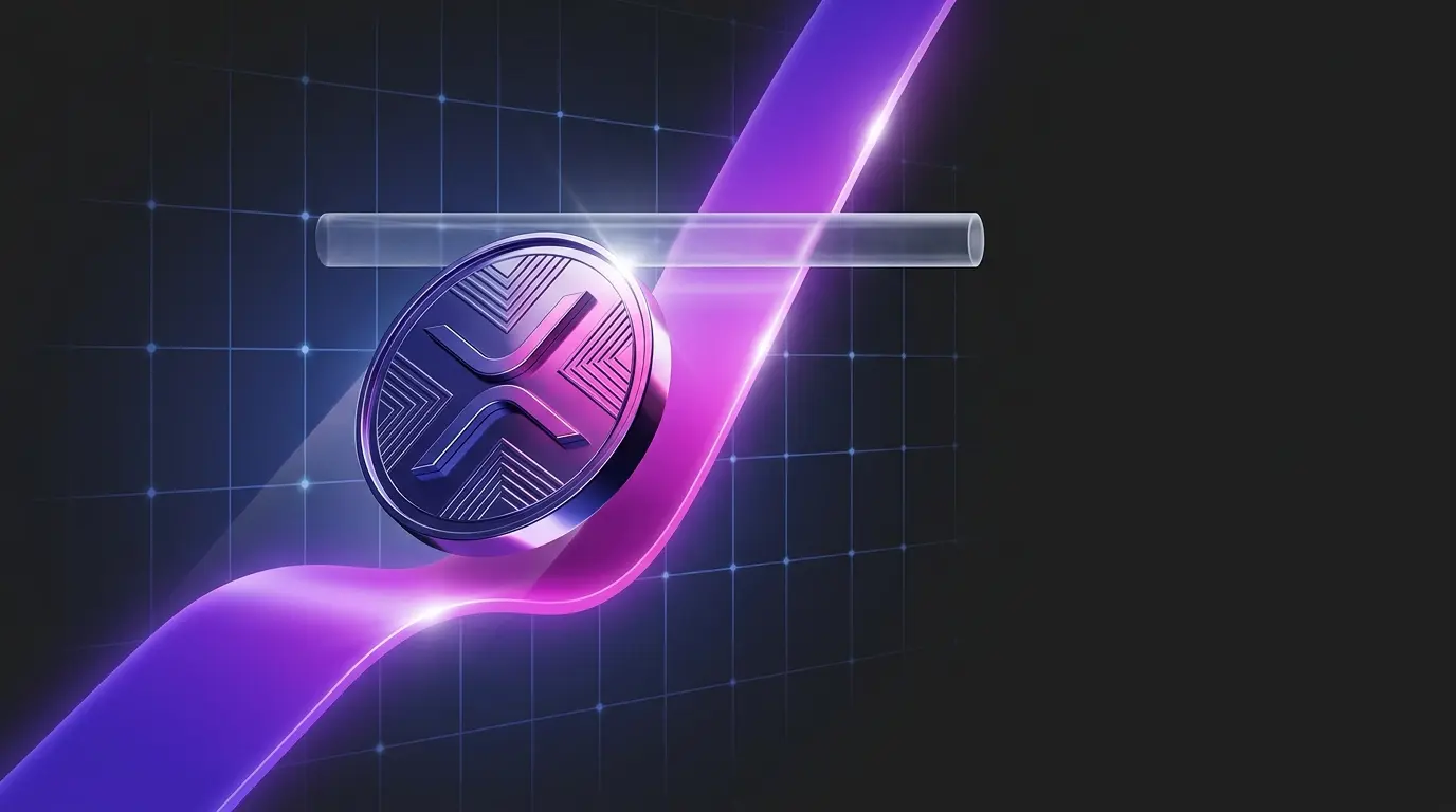 XRP-inspired token surging toward a purple and magenta resistance barrier on a digital market grid