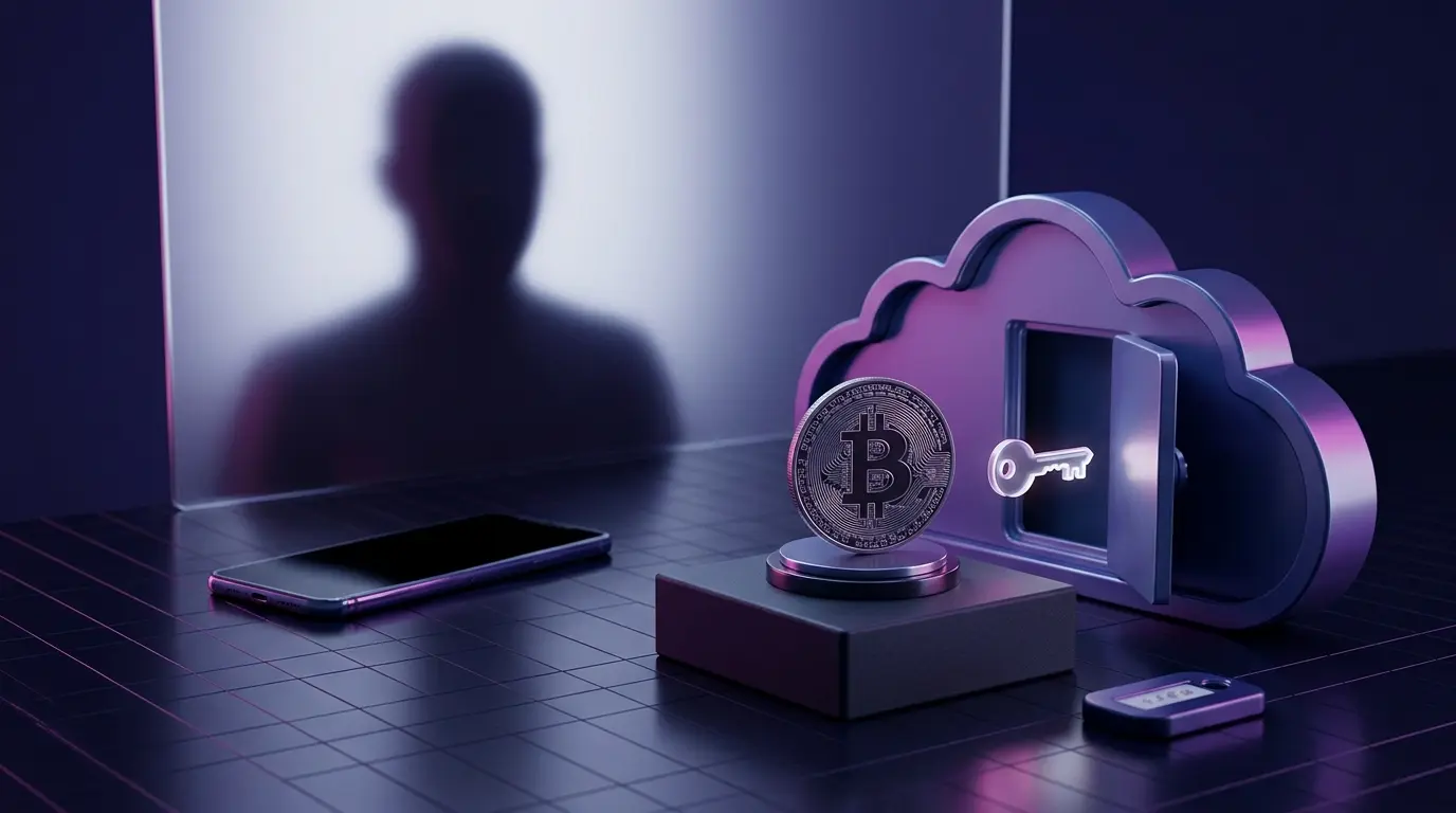 Bitcoin beside a breached digital vault, symbolizing a social engineering crypto theft