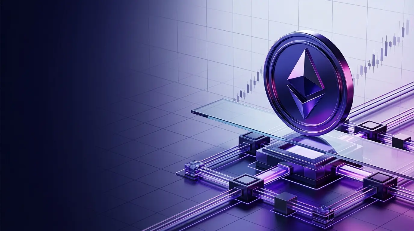 Ethereum coin above tokenized asset rails as ETH tests a key breakout level
