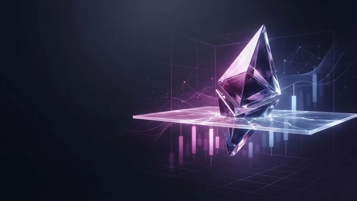 Ethereum-inspired digital asset rising through a resistance barrier in a purple and magenta crypto market scene