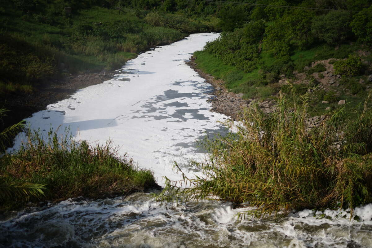 The polluted Santiago River, in Jalisco state.