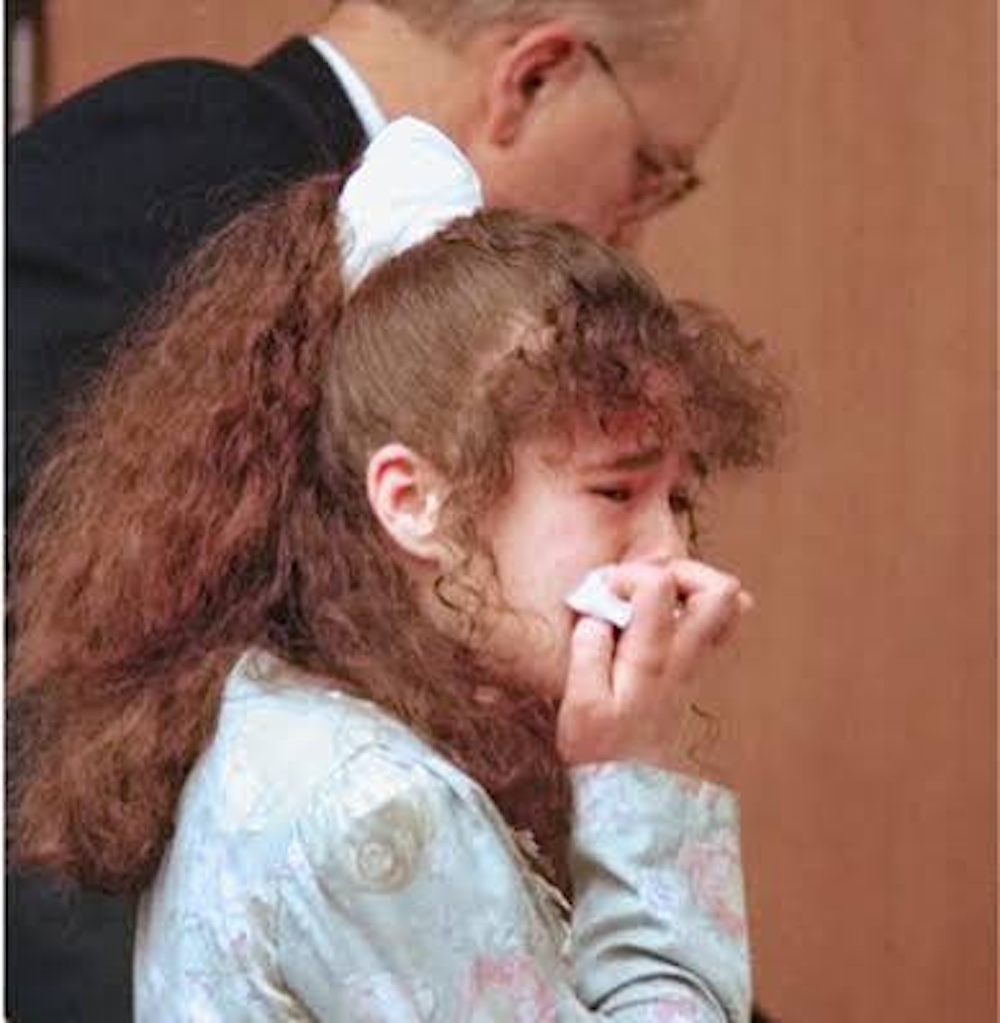 Christa Pike cries in court after being sentenced to death on March 30, 1996, for the murder of Colleen Slemmer.
