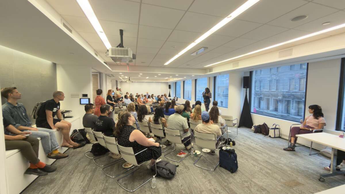 Debt Collective organizers and allies gather in lower Manhattan on July 14, 2026, for a Debtors’ Assembly and to hear from local representatives and organizations supporting student debtors.
