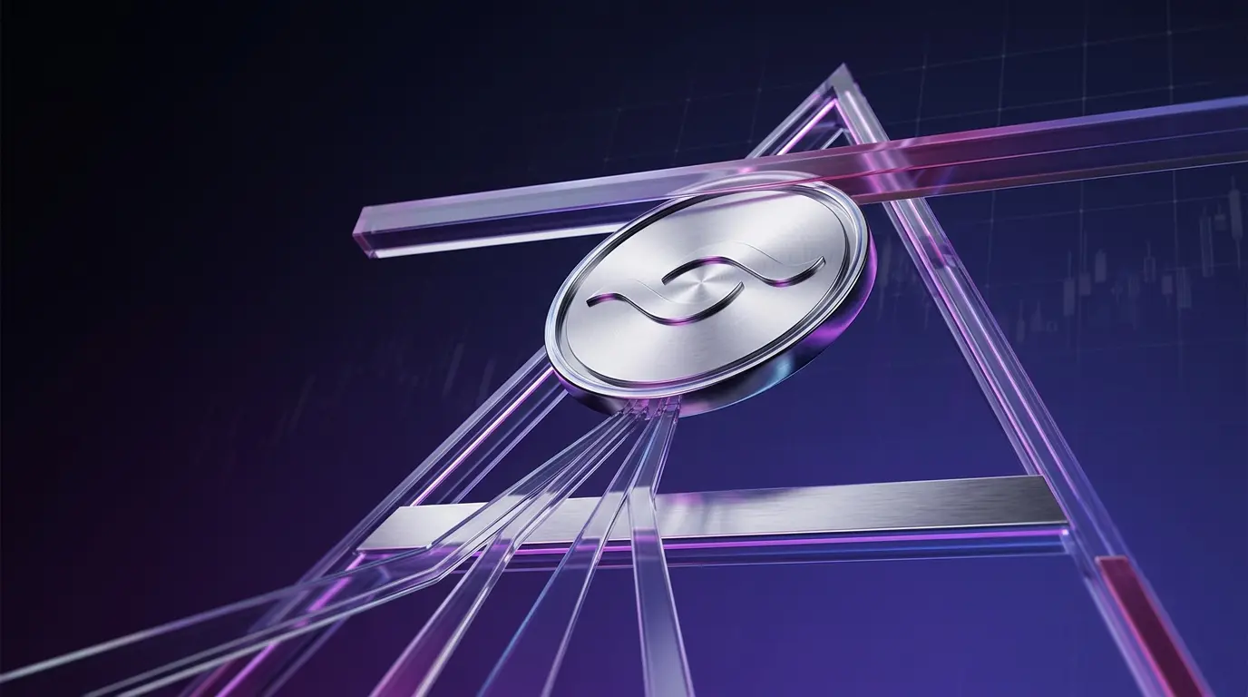Abstract XRP token facing a major resistance barrier in a glowing ascending triangle chart